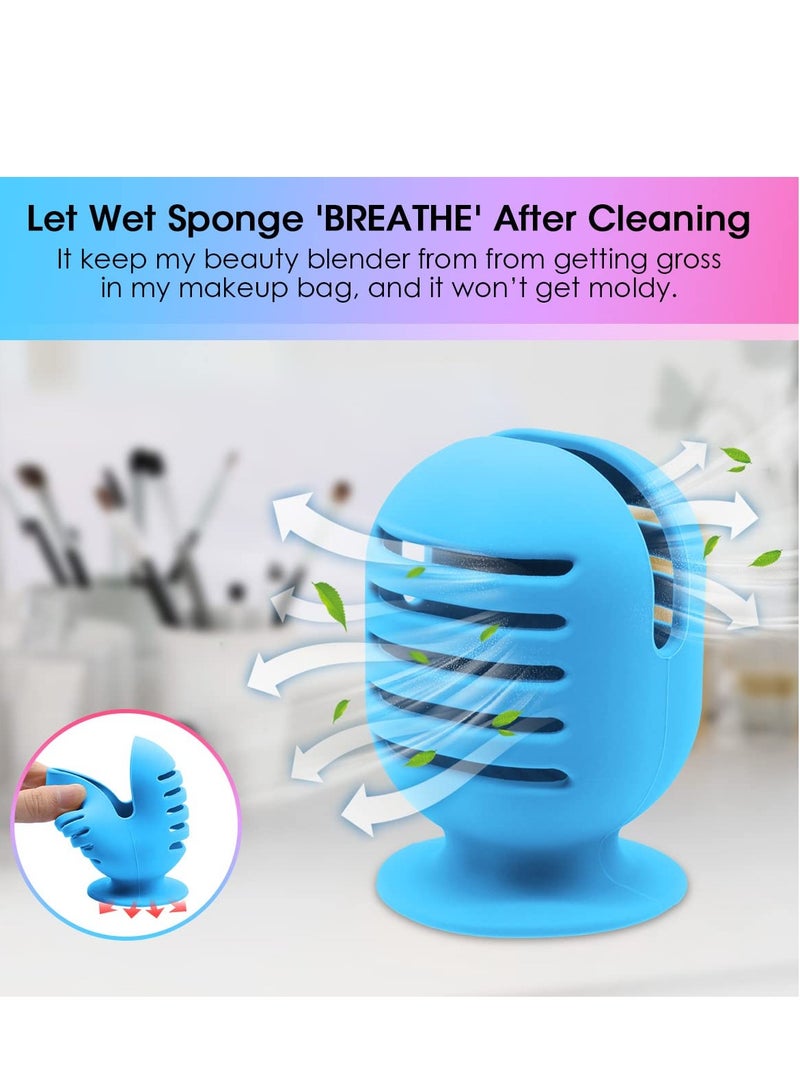 Makeup Sponge Holder, Silicone Beauty Blender Holder Case for Travel, Drying Stand Makeup Sponges Protective Carrying Case Holders Organizer for Makeup Portable Soft (Pink+Khaki+Blue) (3Pack) - Image 2
